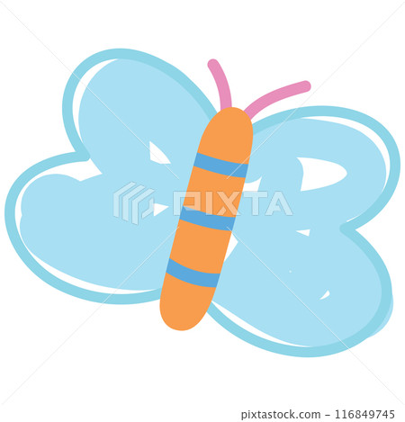 Illustration of pastel butterfly for animal, spring, summer, flower, floral print, cartoon character, butterfly mascot, cute patches, brooch, shirt print, plush toy, kid doll, nature, garden, blossom 116849745