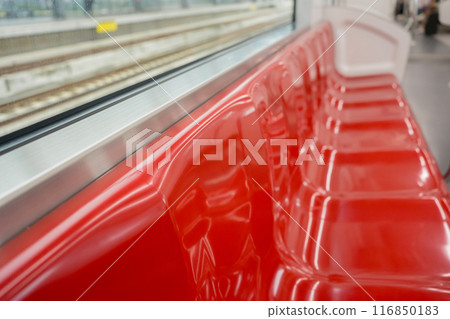 transportation and travel concept with red seat and window in train 116850183
