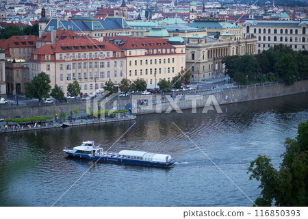 Aerial cityscape evening view of Prague, capital of Czech Republic, view from Letna park Aerial cityscape evening view of Prague, capital of Czech Republic, view from Letna park 116850393