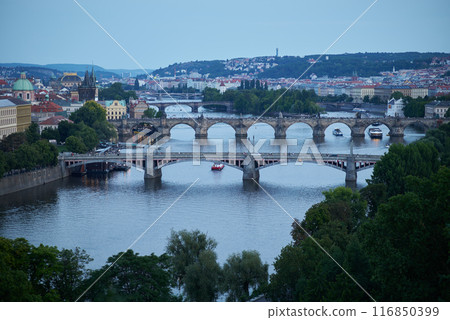 Aerial cityscape evening view of Prague, capital of Czech Republic, view from Letna park 116850399