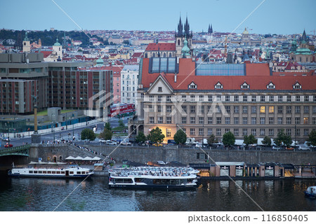 Aerial cityscape evening view of Prague, capital of Czech Republic, view from Letna park 116850405