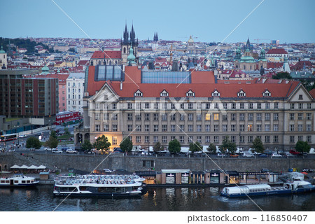 Aerial cityscape evening view of Prague, capital of Czech Republic, view from Letna park 116850407