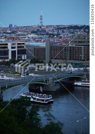 Aerial cityscape evening view of Prague, capital of Czech Republic, view from Letna park 116850416