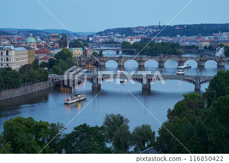 Aerial cityscape evening view of Prague, capital of Czech Republic, view from Letna park 116850422