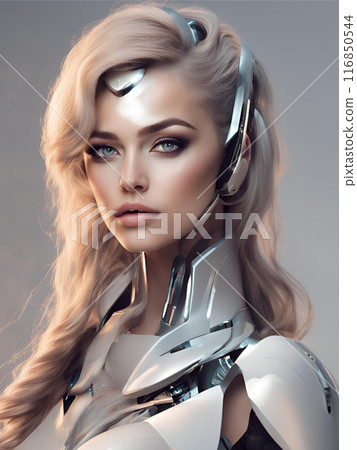 We used AI to generate a Western-style female hairstyle and makeup style that takes into account the trends of the year 2100. 116850544