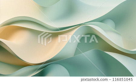 Abstract Wavy Paper Background In Green And Cream Tones. Generative AI 116851045