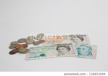 Photographed on a white background. A little old world money series. British pound. Photographed on a white background. A little old world money series. British pound. 116851094