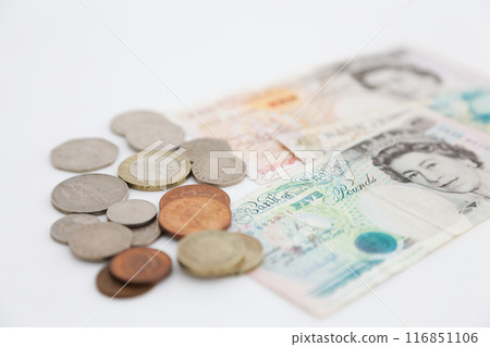Photographed on a white background. A little old world money series. British pound. Photographed on a white background. A little old world money series. British pound. 116851106