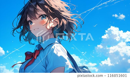 Smiling high school girl looking back - AI generated image 116851601