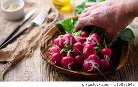 新鮮蘿蔔（白蘿蔔）舊板背景 116851648