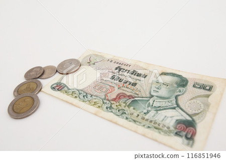 Photographed on a white background. Little old world money series Thai baht 116851946