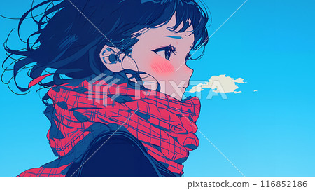 High school girl looking up at the sky AI generated image 116852186