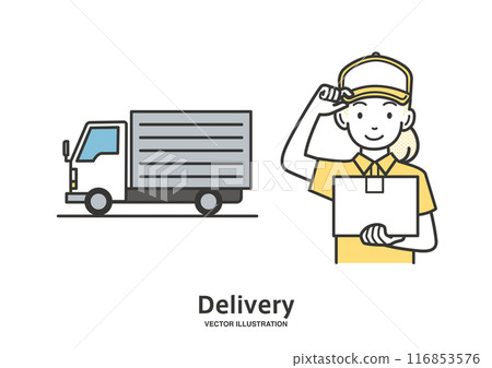 A female delivery person greeting 116853576