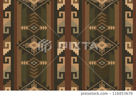Navajo tribal vector seamless pattern. Native American ornament. Ethnic South Western decor style. Boho geometric ornament. Vector seamless pattern. Mexican blanket, rug. Woven carpet illustration. Navajo tribal vector seamless pattern. Native American ornament. Ethnic South Western decor style. Boho geometric ornament. Vector seamless pattern. Mexican blanket, rug. Woven carpet illustration. 116853676