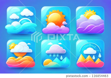 Bright and cheerful weather icons showcasing different conditions 116854463