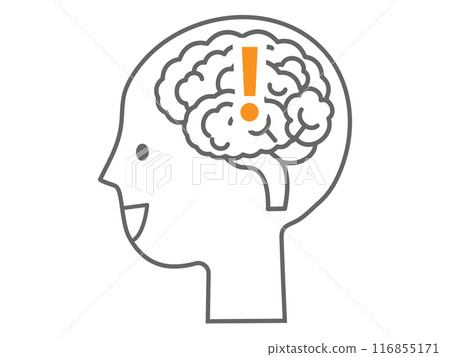 An icon-style illustration of an active head/brain of a person who has had an idea 116855171