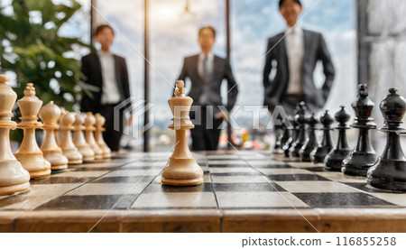 Chess and businessmen, company pieces, career competition, promotion 116855258