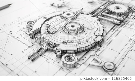 Gear transmission drawing background 116855405