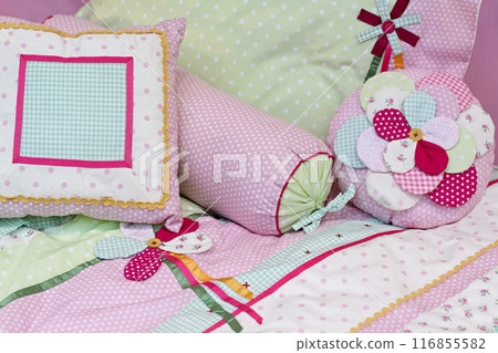 Pink white Pillows 116855582