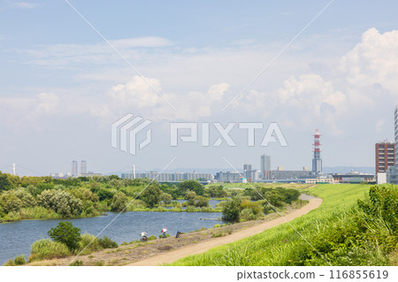 Scenery of the Yodo River and Johoku Wando in Osaka Scenery of the Yodo River and Johoku Wando in Osaka 116855619