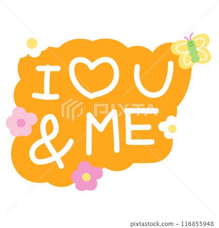 I heart U and ME with flowers and butterfly for spring, summer, card, print, cartoon character, pastel element, plush toy, doll, cute patches, sticker, pet shop, store, online shopping, nature, garden I heart U and ME with flowers and butterfly for spring, summer, card, print, cartoon character, pastel element, plush toy, doll, cute patches, sticker, pet shop, store, online shopping, nature, garden 116855948