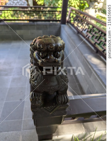 Portland, Oregon, USA - 07.10.2024: The famous Chinese Lan Su Garden. Interior of a tea house 116856665