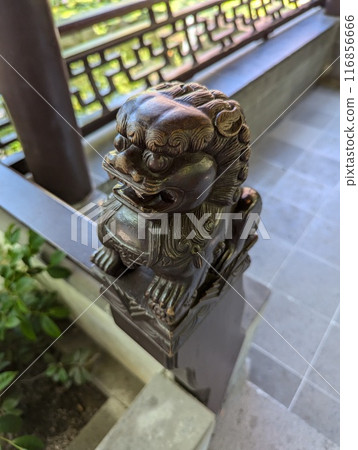 Portland, Oregon, USA - 07.10.2024: The famous Chinese Lan Su Garden. Interior of a tea house 116856666