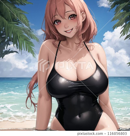 Blonde busty beauty in a swimsuit 116856803