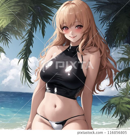 Blonde busty beauty in a swimsuit 116856805