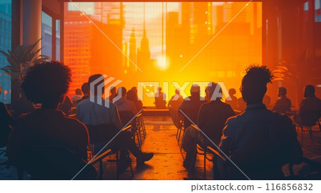 People participate in a meeting in lecture or training mode, 116856832