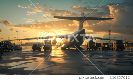 A cargo plane at the airport docks loads or unloads cargo. AI Generated 116857012