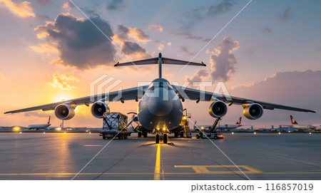 A cargo plane at the airport docks loads or unloads cargo. AI Generated 116857019