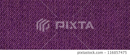 Texture dark purple background from woven textile with wicker pattern, macro. Vintage violet fabric 116857475