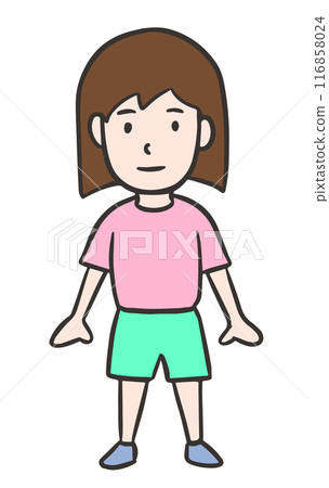 Full body of a young woman standing facing forward 116858024
