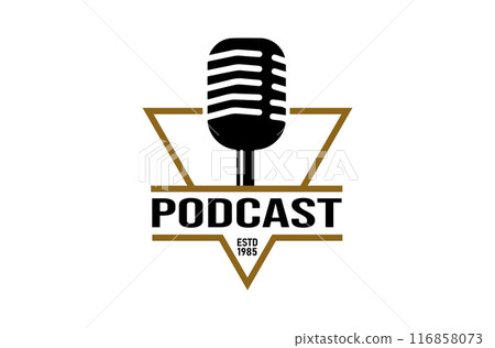 Vintage Podcast Logo with Triangle Line Retro Microphone Design. template Vintage Podcast Logo with Triangle Line Retro Microphone Design. template 116858073