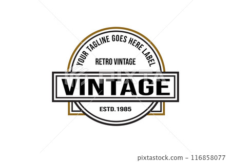 Simple Round Vintage Retro Stamp Label Logo Design, Vintage frame logo. Antique label. Simple Round Vintage Retro Stamp Label Logo Design, Vintage frame logo. Antique label. 116858077