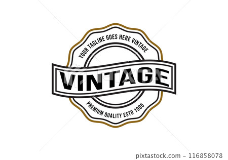 Simple Round Vintage Retro Stamp Label Logo Design, Vintage frame logo. Antique label. Simple Round Vintage Retro Stamp Label Logo Design, Vintage frame logo. Antique label. 116858078