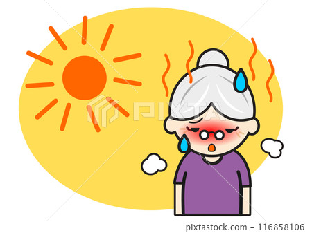 Elderly woman suffering from heat stroke Elderly woman suffering from heat stroke 116858106