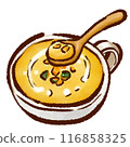 Pumpkin soup (pumpkin potage) drawn with a brush and a wooden spoon, bold, Japanese style 116858325