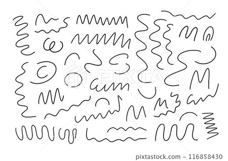 Abstract thin curly lines set in random order doodle outline simple hand drawn vector illustration, tangled thin scribble element, linear icon 116858430
