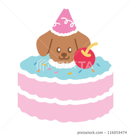 Cake pound with puppy for dog food, sweet dessert, cafe, restaurant, menu, recipe, baking, sticker, cartoon character, mascot, plush toy, doll, brunch, birthday party, card, ads, print, pet shop 116858474