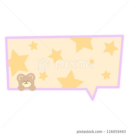 Pastel text bubbles with teddy bear and star background for cartoon, comic, marketing, communications, sticker, decoration, social media, print, ad template, manga, messages, card, speech, animal, zoo 116858483