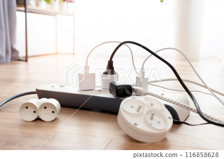 Electric power strip. Multiple devices connected Electric power strip. Multiple devices connected 116858628