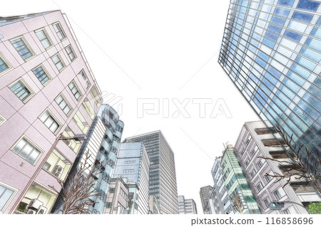 City of buildings seen from below, anime style 1 116858696