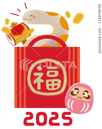Illustration of auspicious snake and lucky bag 2025 New Year's card First sale Illustration of auspicious snake and lucky bag 2025 New Year's card First sale 116859046