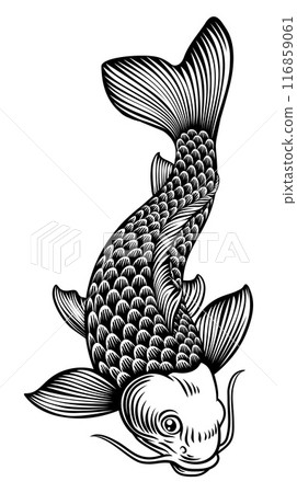 Fish Koi Carp Japanese Vintage Woodcut Design 116859061