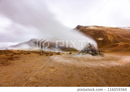 Geothermal vent erupting steam Hverir iceland 116859360
