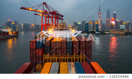 Container Ship at Night in Port Container Ship at Night in Port 116859466