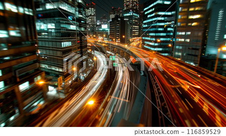 Busy City Highway at Night 116859529