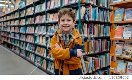 Happy Child in Library 116859602